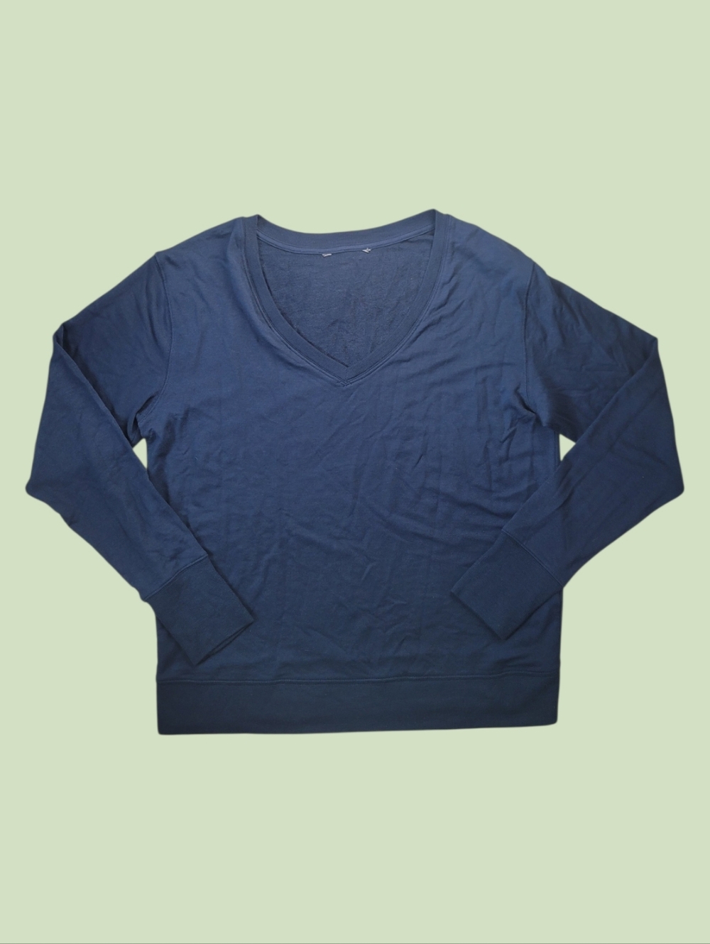 Athleta Large Sunrise V-Neck Sweatshirt Navy Blue Pullover Modal Cozy - Picture 1 of 6